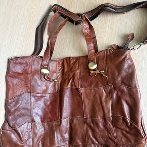 Brown Leather patchwork tote bag